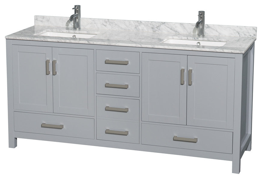 Wyndham WCS141472DGYCMUNSMXX 72" Vanity in Gray + Carrera Marble and Square Sin