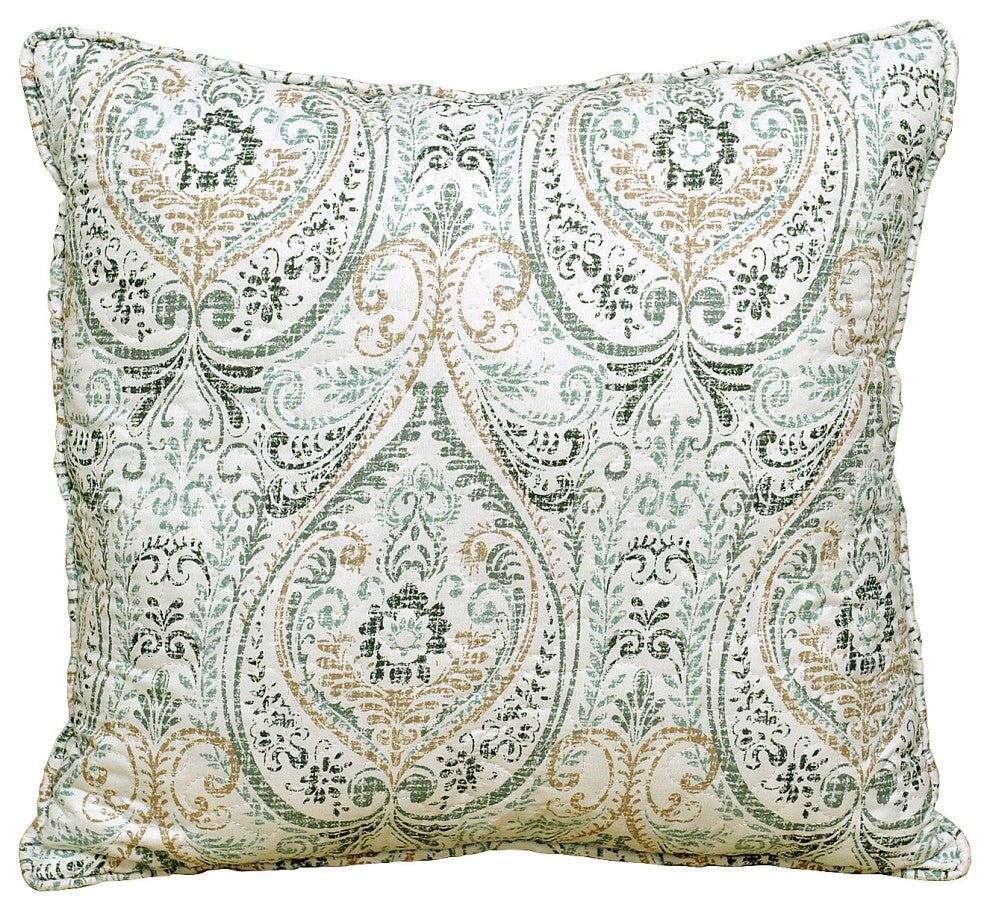 Damask 5 Piece Reversible Quilt Bed Spread Coverlet Set, Blue, Queen, 90"x90"