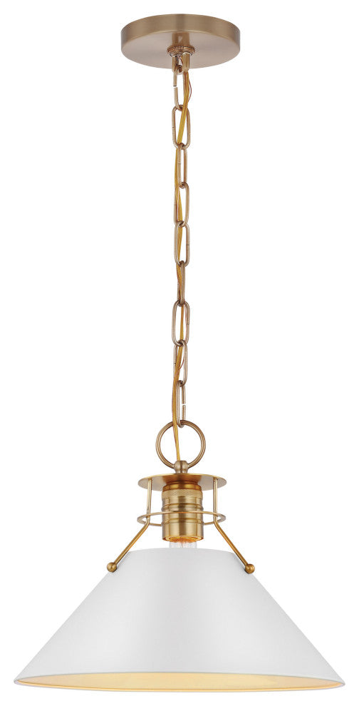 Outpost 1-Light Medium Pendant, Matte White With Burnished Brass