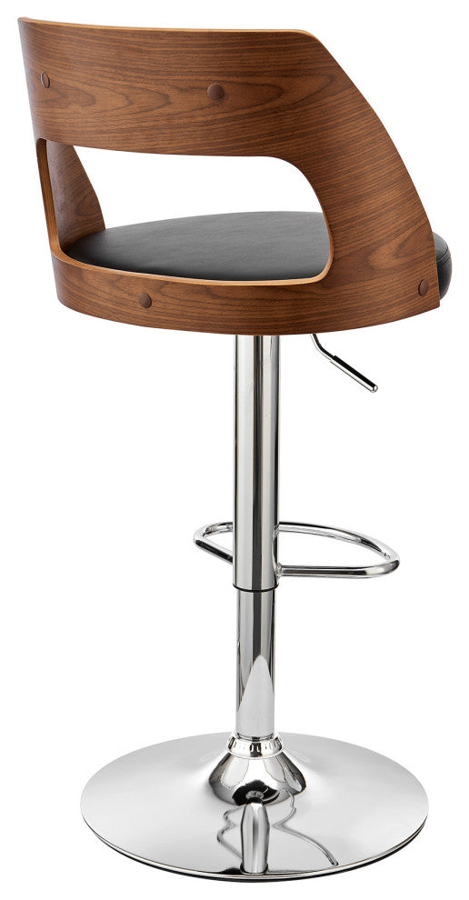 Black Upholstered Chrome Base Adjustable Swivel Bar Stool