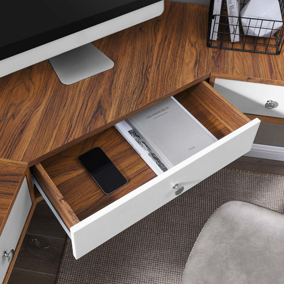 Transmit 47" Wall Mount Corner Walnut Office Desk, Walnut White