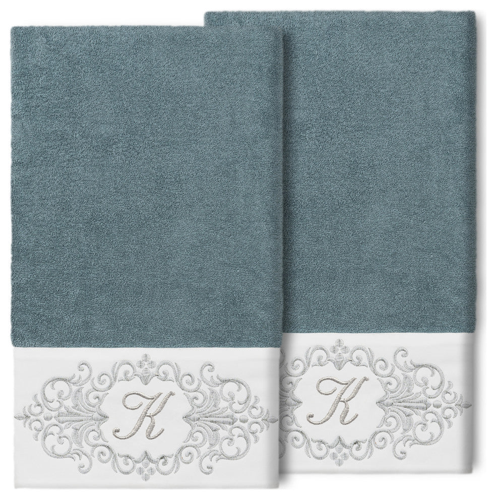 Linum Home Turkish Cotton Monica 2-Piece Embellished Bath Towel Set, Teal