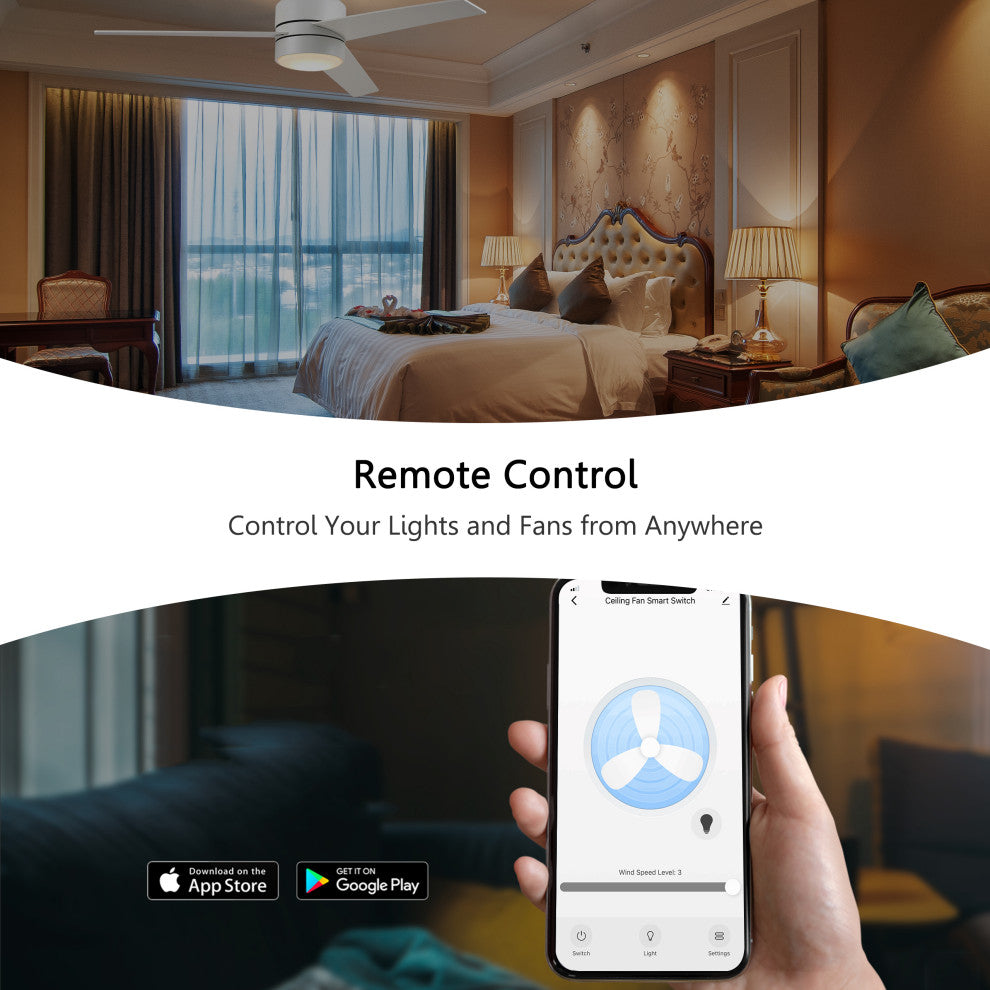 CARRO Smart Switch, 2 in 1 Fan Speed Control and Light On/Off Switch, 2 Gang