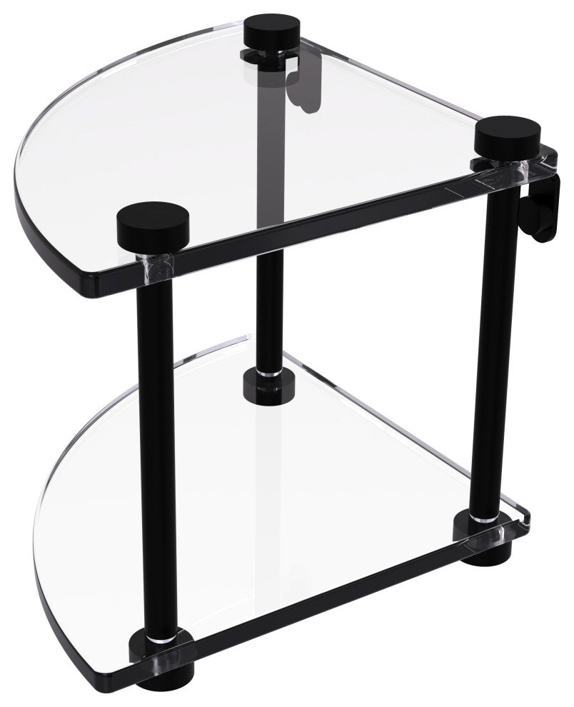 Two Tier Corner Glass Shelf, Matte Black