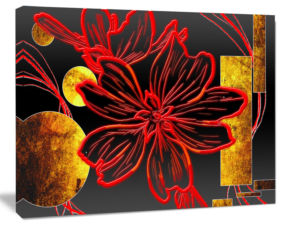 Abstract Red Flower Painting, Large Floral Canvas Art Print, 40"x30"