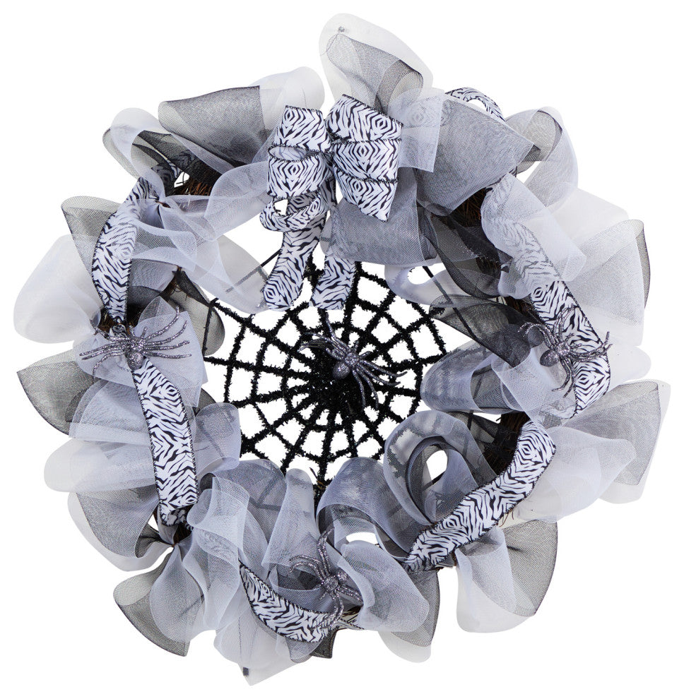 26" Halloween Spider Web Mesh Wreath