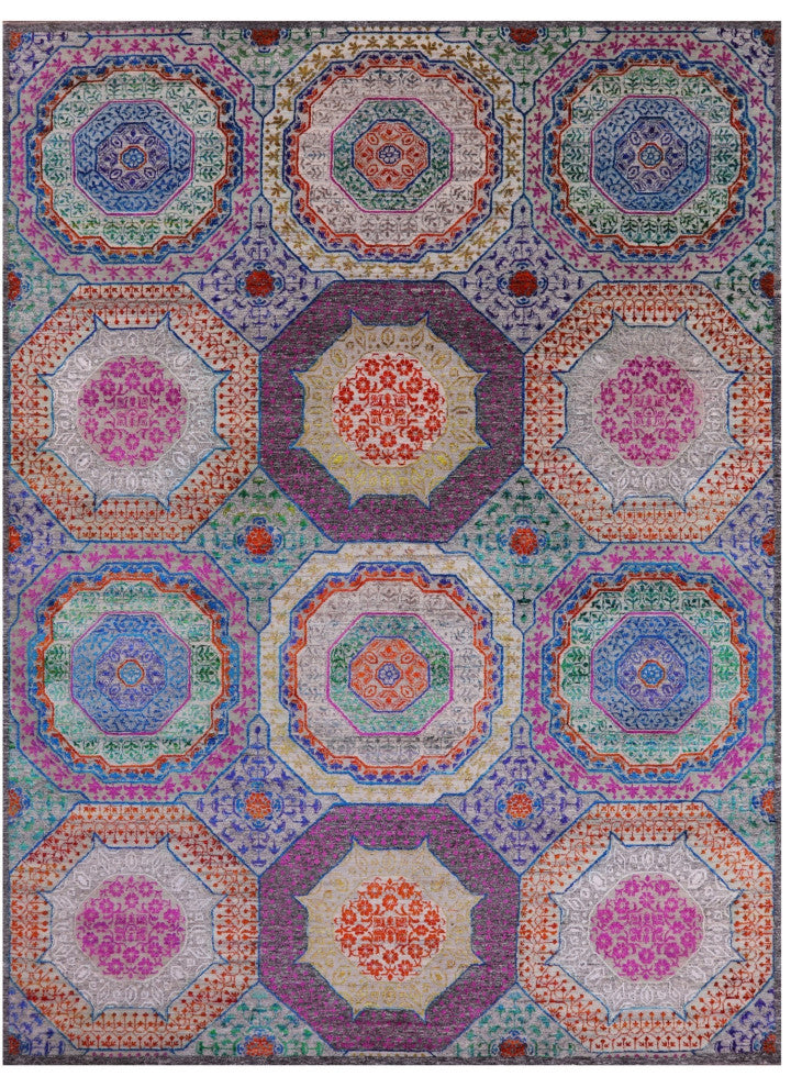 Wool & Silk Handmade Mamluk Geometric Rug 8' 10" X 12' 2" - Q13737