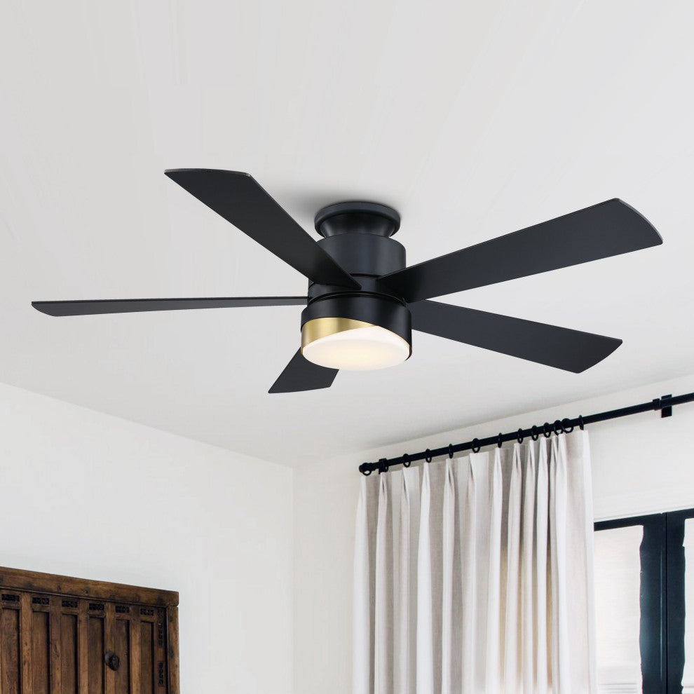 52 in LED Indoor Matte Black Smart Ceiling Fan with Light and Remote