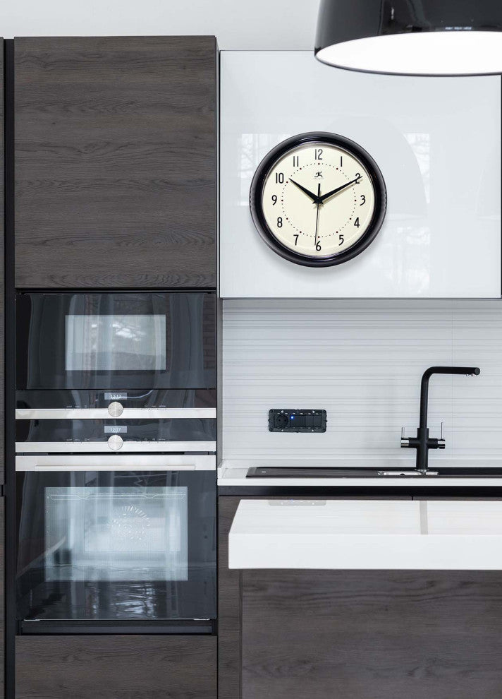 Infinity Instruments Retro Kitchen Vintage 50s Wall Clock, Black