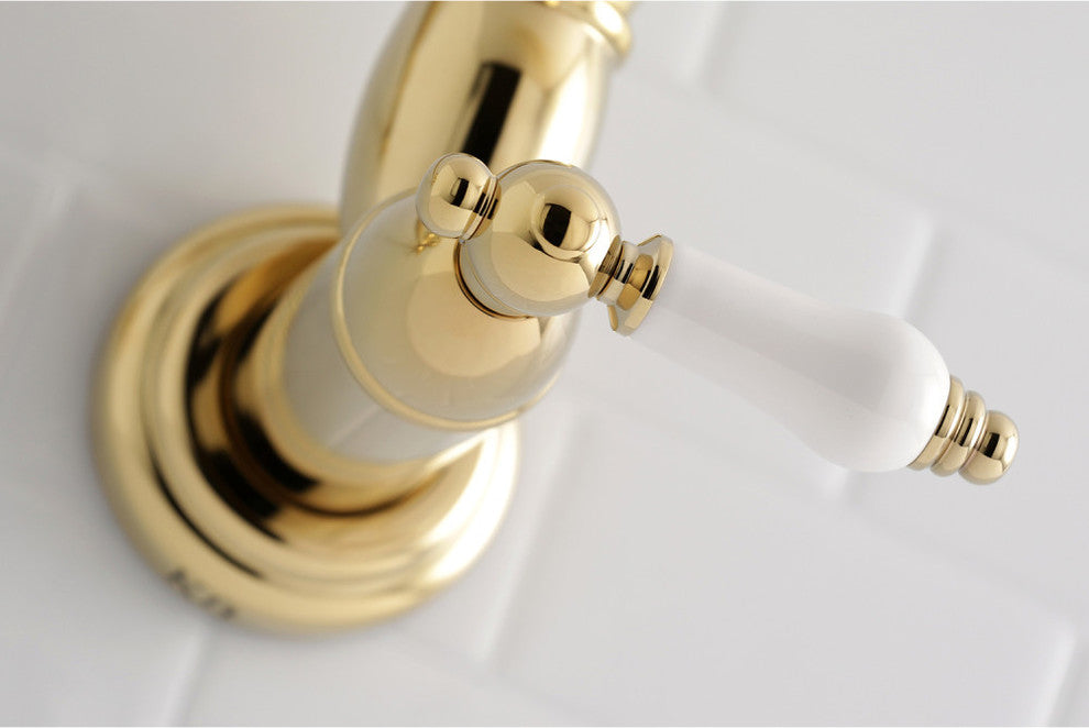 Kingston Brass Wall Mount Pot Filler Kitchen Faucet, Polished Brass