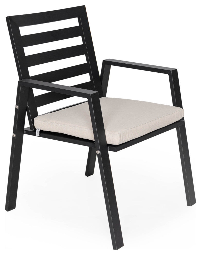 LeisureMod Chelsea Patio Dining Armchair in Aluminum with Cushions, Beige
