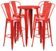 24'' Round Red Metal Indoor-Outdoor Bar Table Set With 4 Cafe Barstools