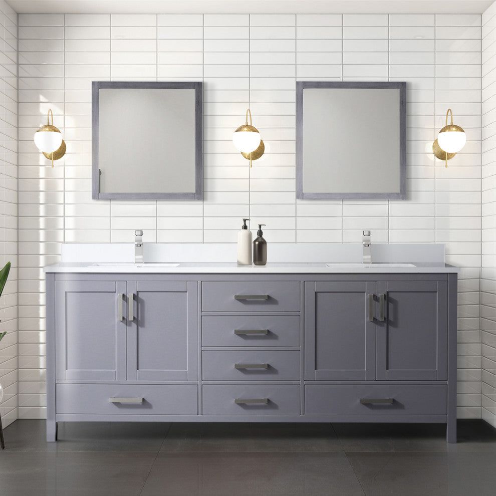 Jacques 80" Dark Grey Double Sink Vanity with Quartz Top, With Faucet and Mirror