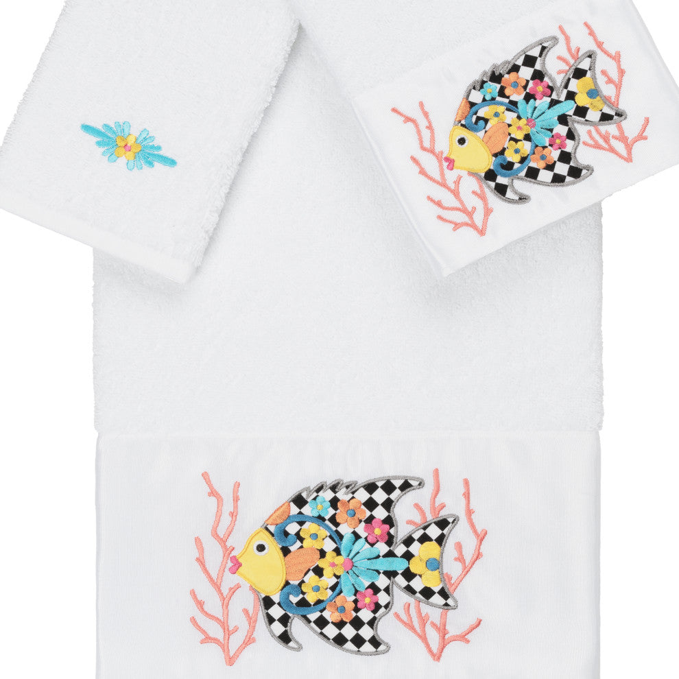 Linum Home Textiles Turkish Cotton Feliz 3-Piece Embellished Towel Set, White