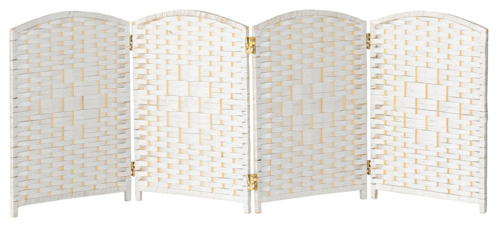 2 ft. Short Diamond Weave Fiber Room Divider White 4 Panel