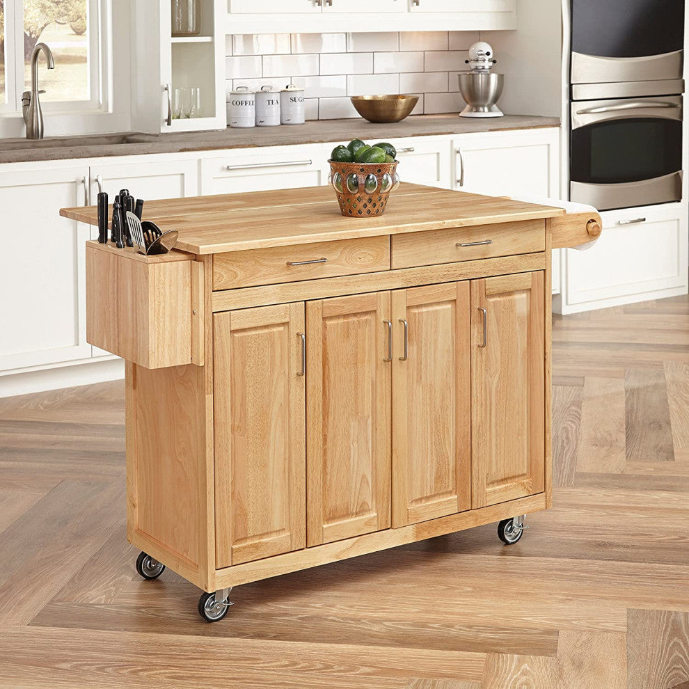 Natural Wood Kitchen Cart, Storage Cabinets, Drawers & Towel Rack