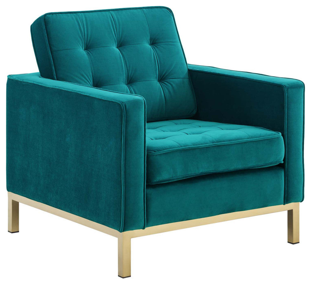 Loft Gold Stainless Steel Performance Velvet Armchair Gold Teal
