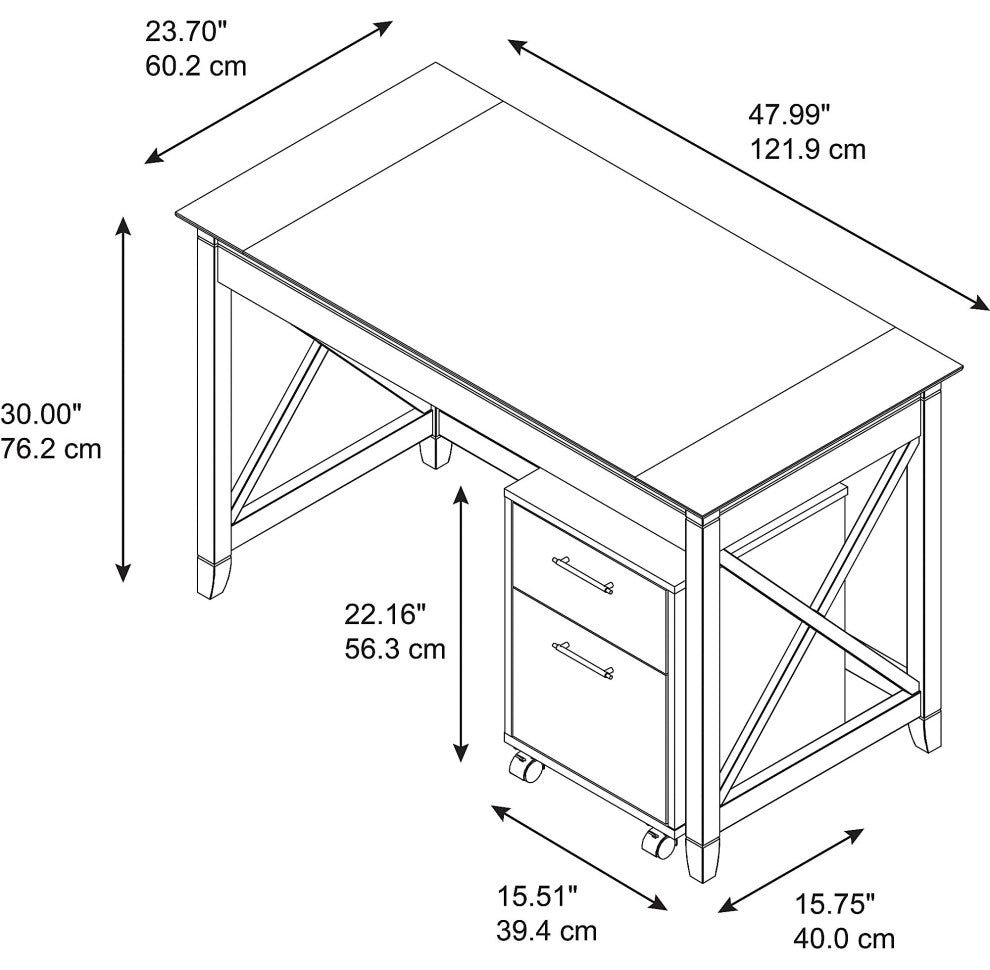Key West 48W Writing Desk With 2 Drawer Mobile File Cabinet