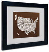'USA States Text Map - Chocolate' Matted Framed Canvas Art by Michael Tompsett