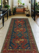 Semi-Antique Ghafur Blue/Burgundy Runner, 4'4x10'6