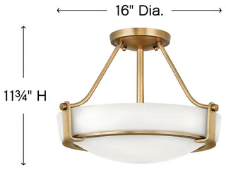 Hathaway 3-Light Semi Flush Mount, Heritage Brass w/ White Glass