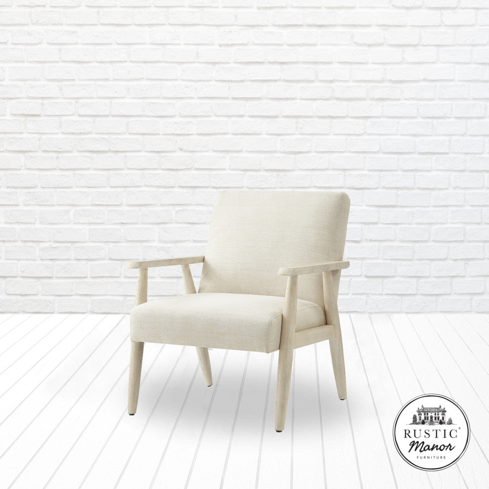 Rustic Manor Gian Armchair Upholstered, Beige and Cream Linen