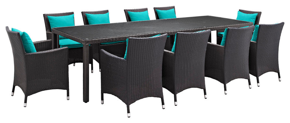 Espresso Turquoise Convene 11 Piece Outdoor Patio Dining Set