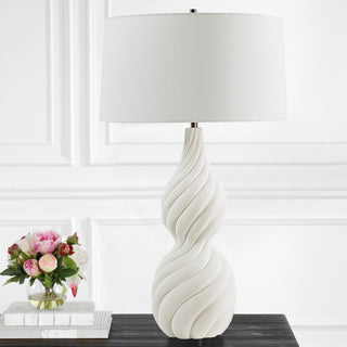 Elegant Twisted Ceramic Swirl Chalk White Table Lamp 32 in Gourd Shape Ribbed