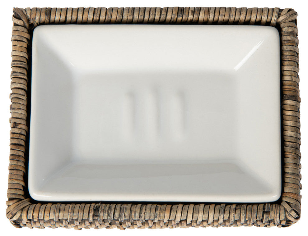 La Jolla Rattan Rectangular Soap Dish, Black Wash