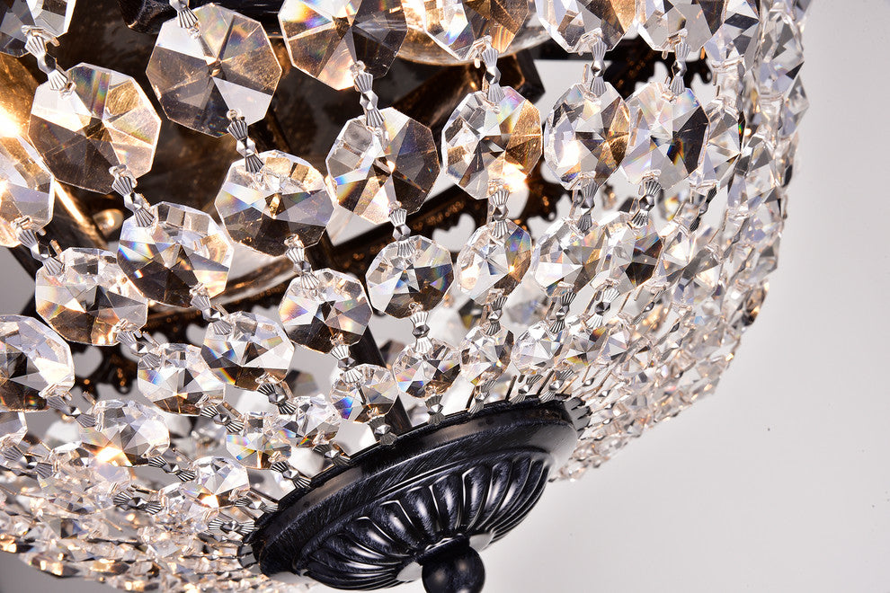 3-Light Antique Black and Crystal Bowl Shade Flushmount