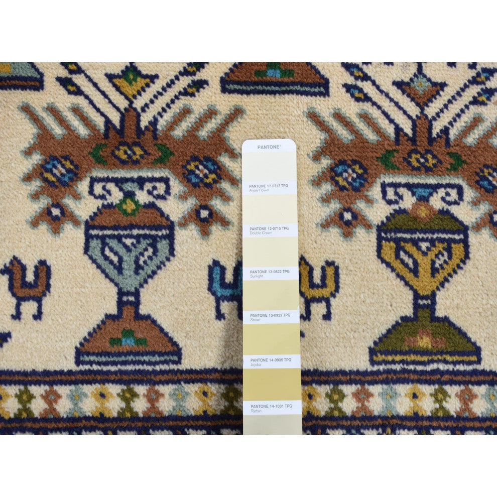 Cream Color Hand Knotted Pure Wool Turkoman Bokara Rug 4'3" x 5'7"