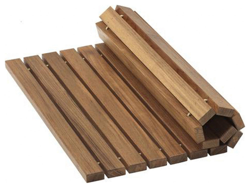 20" Brown Teak Wood Rolling Square Bath Mat