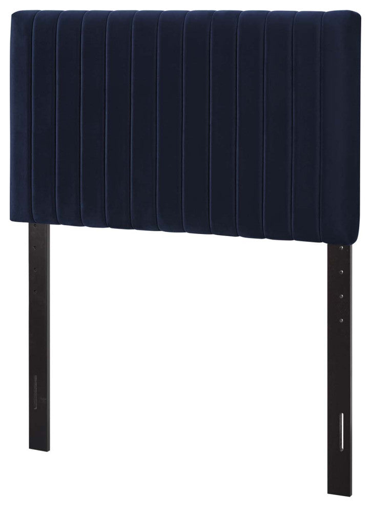 Contemporary Modern Bedroom Twin Size Headbaord, Velvet Fabric, Navy Blue