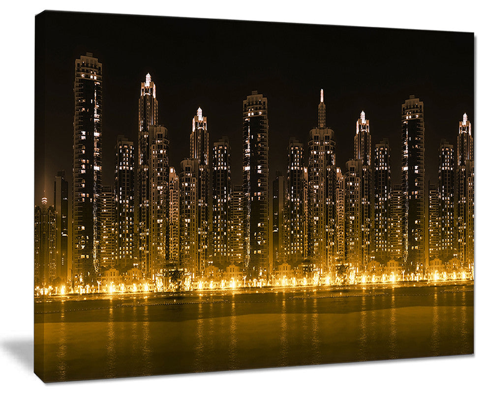 "Modern City With Illuminated Skyscrapers" Wall Art, 20"x12"