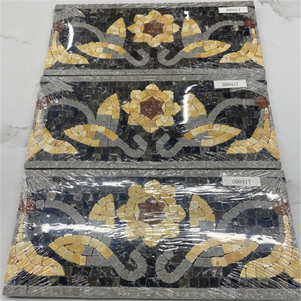 Marble Mosaic Border Listello Tile Wintersweet Gold 5.5x12 Tumbled, 1 piece