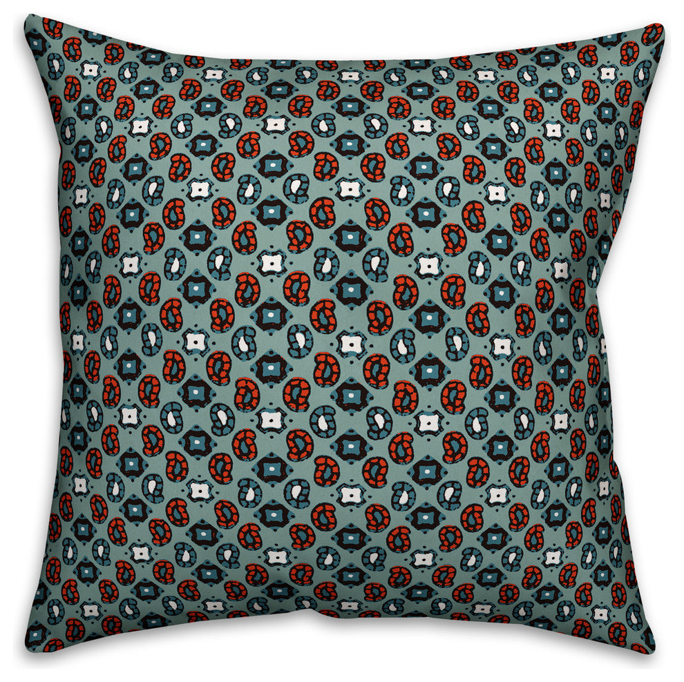 Tiny Paisley Pattern, Blue Throw Pillow, 16"x16"