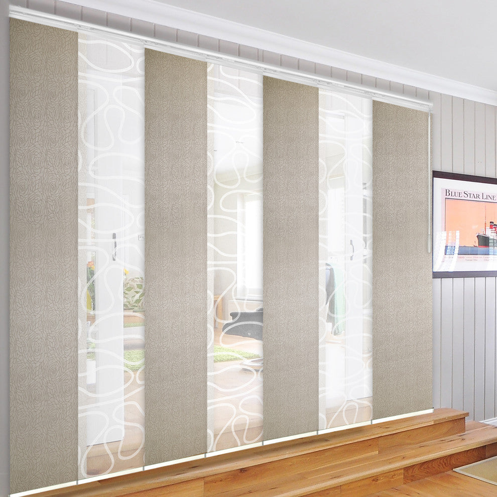 Calisto-Marguerite 7-Panel Track Extendable Vertical Blinds 110-153"x94", White Track