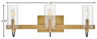 Hinkley Ryden Medium Three Light Vanity, Heritage Brass
