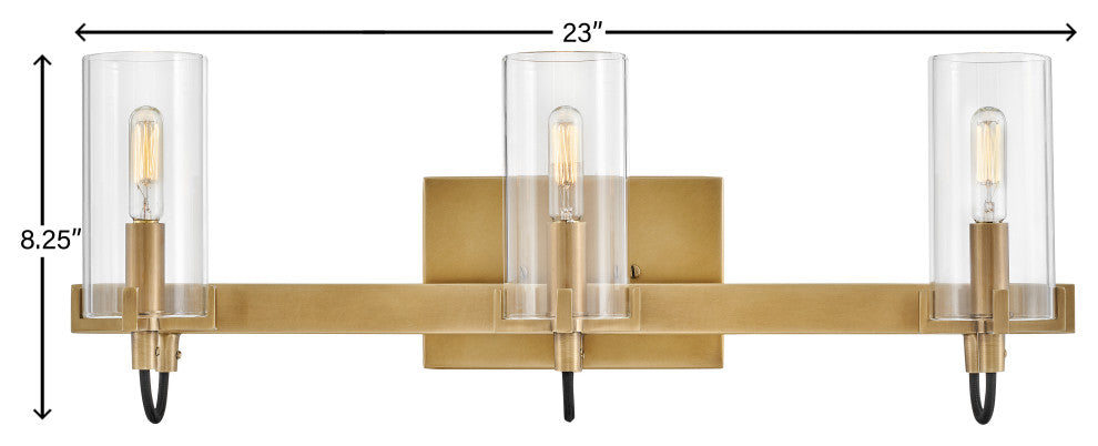 Hinkley Ryden Medium Three Light Vanity, Heritage Brass
