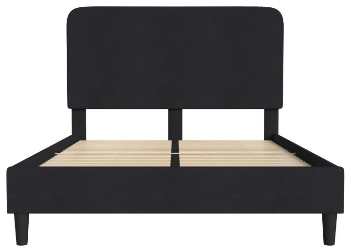 Addison Upholstered Platform Bed - Headboard with Rounded Edges, Charcoal, Queen