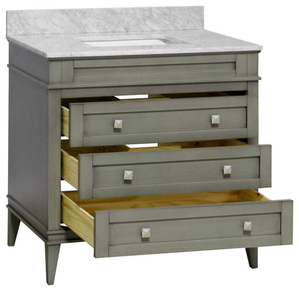 Eleanor 36" Bathroom Vanity, Weathered Gray, Carrara Marble