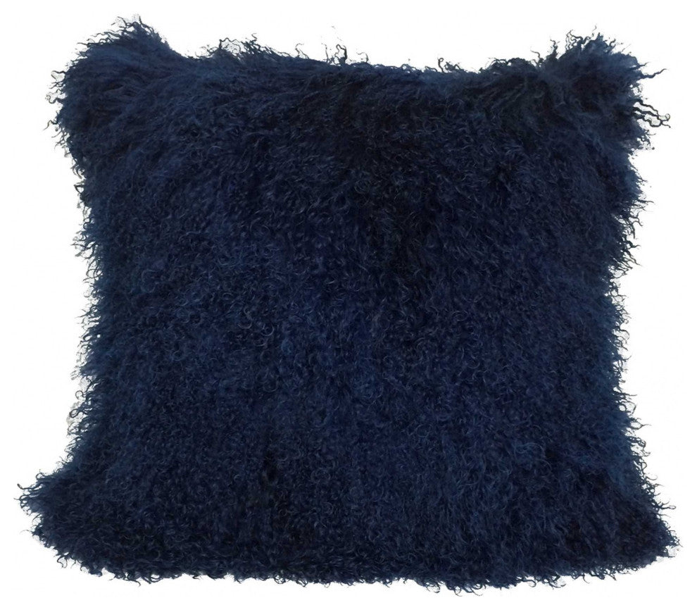 HomeRoots 20" Navy Blue Genuine Tibetan Lamb Fur Pillow With Microsuede Backing