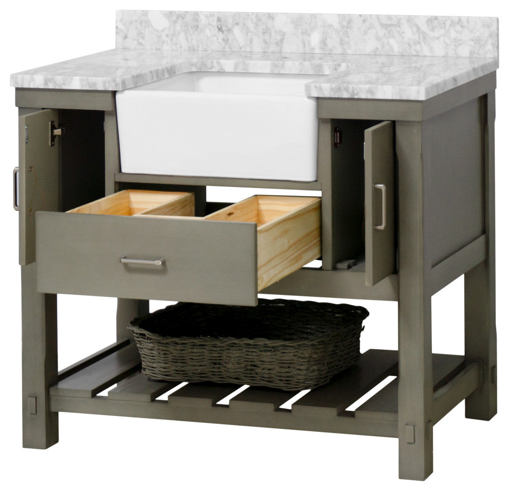 Charlotte 42" Bathroom Vanity, Weathered Gray, Carrara Marble