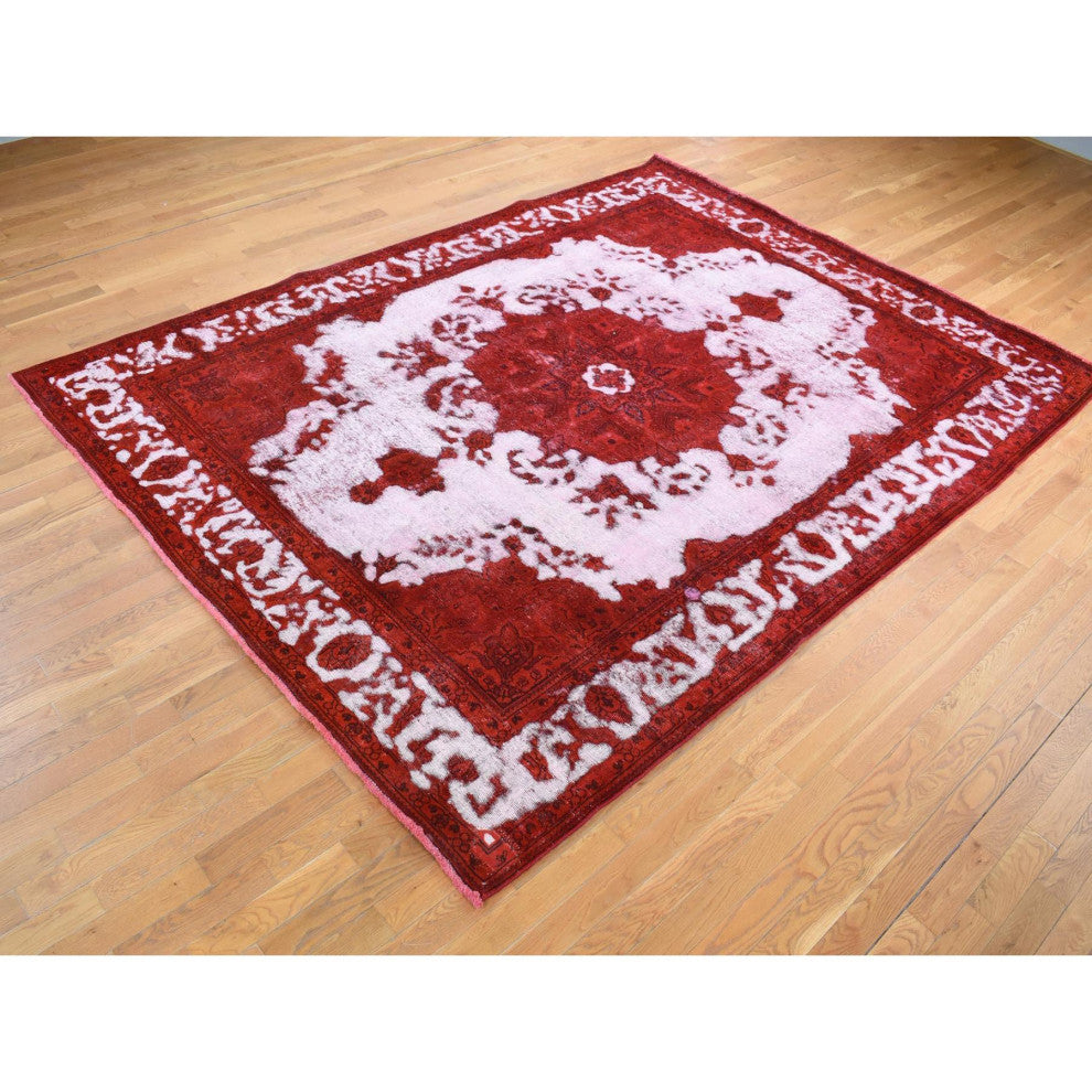 Barn Red, Overdyed Persian, Pure Wool Hand Knotted Oriental Rug, 8'1"x11'