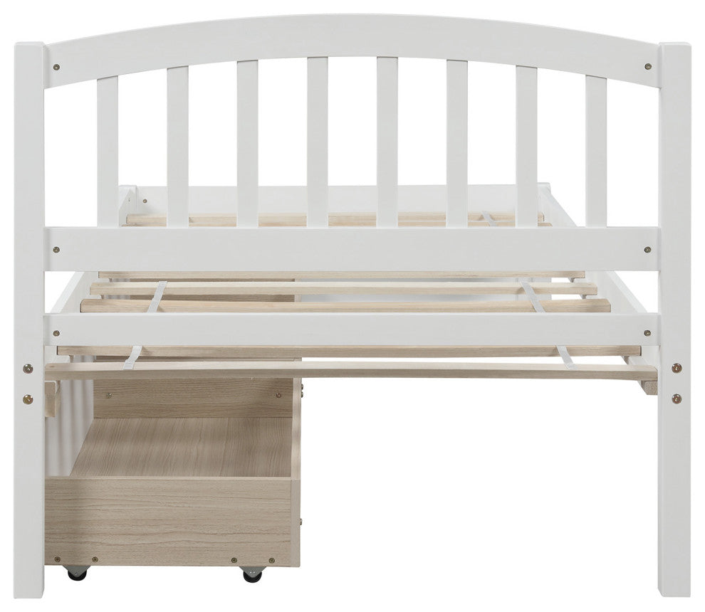 Gewnee Wood Twin Platform Bed with Storage Drawers in White