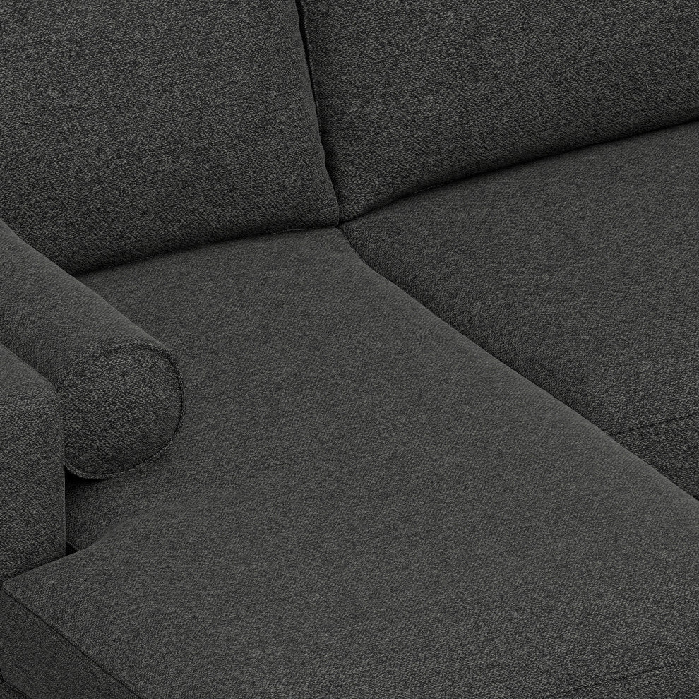 Morrison Mid Century Left Sectional Wide Sofa Tightly Woven Performance Fabric, Charcoal Grey