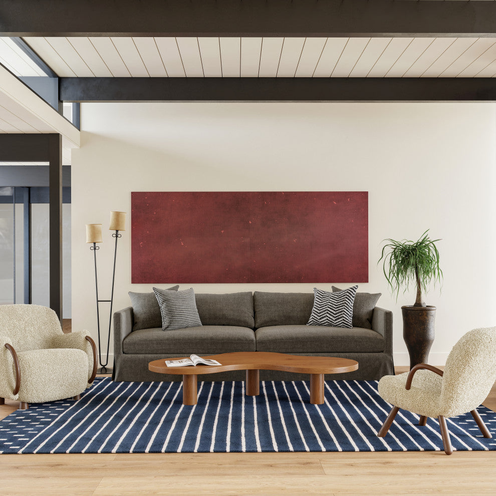 Mandia Striped Wool Area Rug, Navy 6'x9'