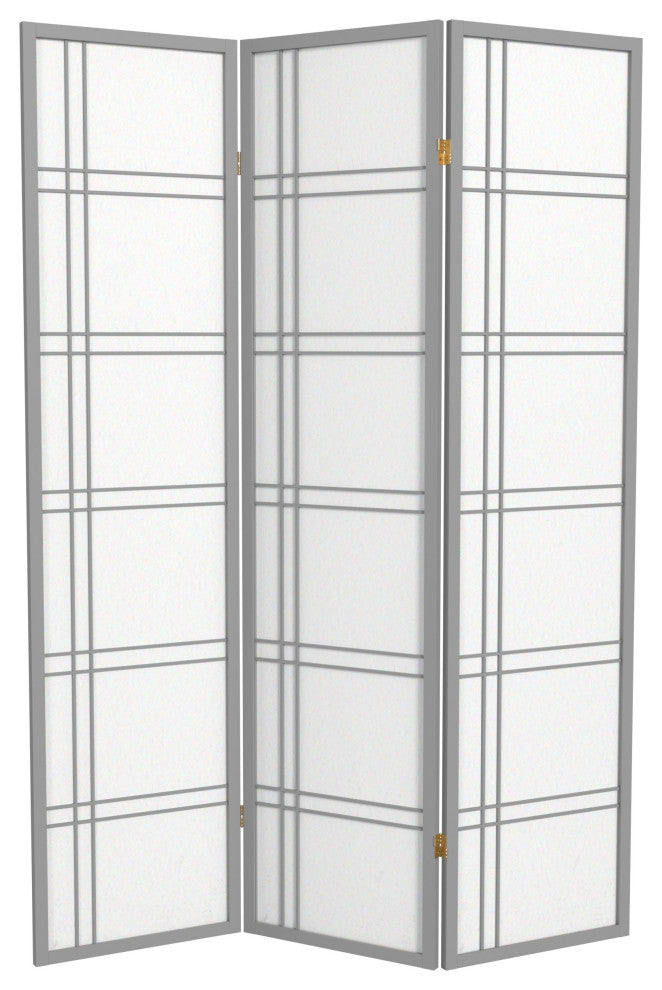 6' Tall Double Cross Shoji Screen, Special Edition, Gray, 3 Panels