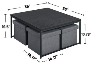 5-Piece Coffee Table Set With 4 Storage Stools, Black