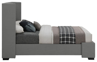 Oxford Linen Textured Fabric Upholstered Bed, Gray, Queen